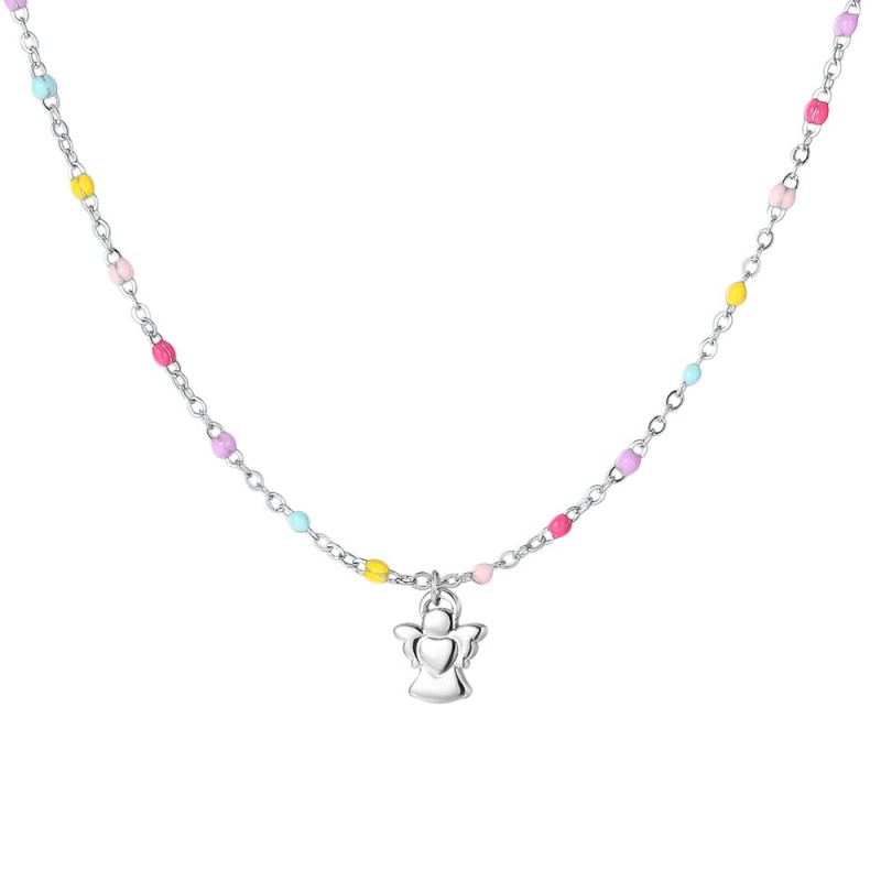 Collana Bambina Luca Barra JC173 In Acciaio Con Angioletto E Smalto Multicolore