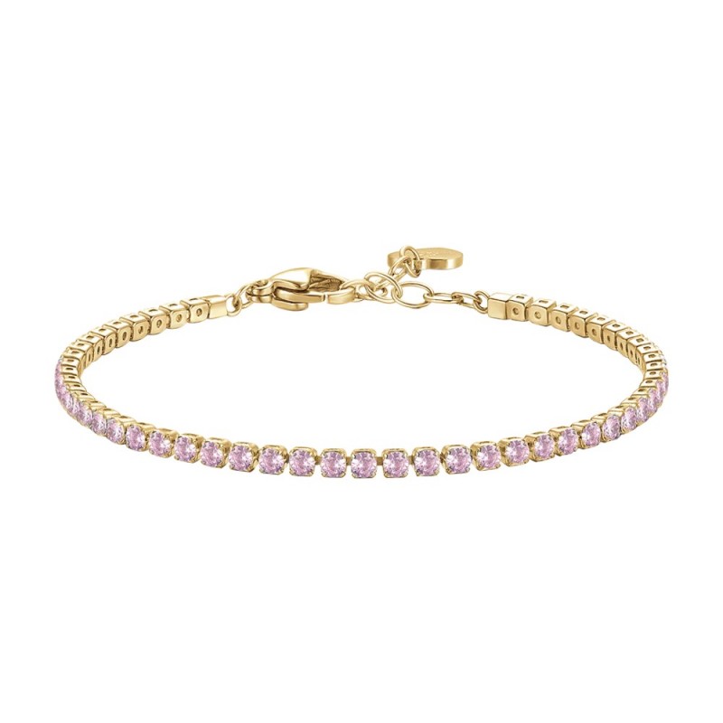 Bracciale Tennis Donna Luca Barra BK2883 In Acciaio Dorato Con Zirconi Rosa 2 mm