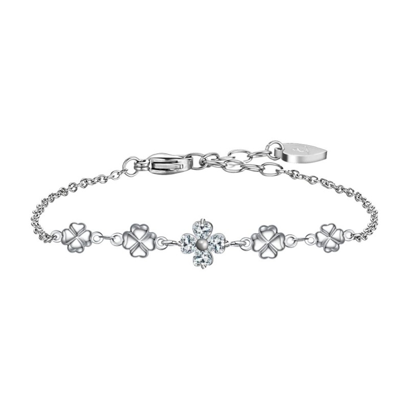 Bracciale Donna Luca Barra BK2748 In Acciaio Con Quadrifogli E Zirconi