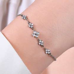 Bracciale Donna Luca Barra BK2748 In Acciaio Con Quadrifogli E Zirconi