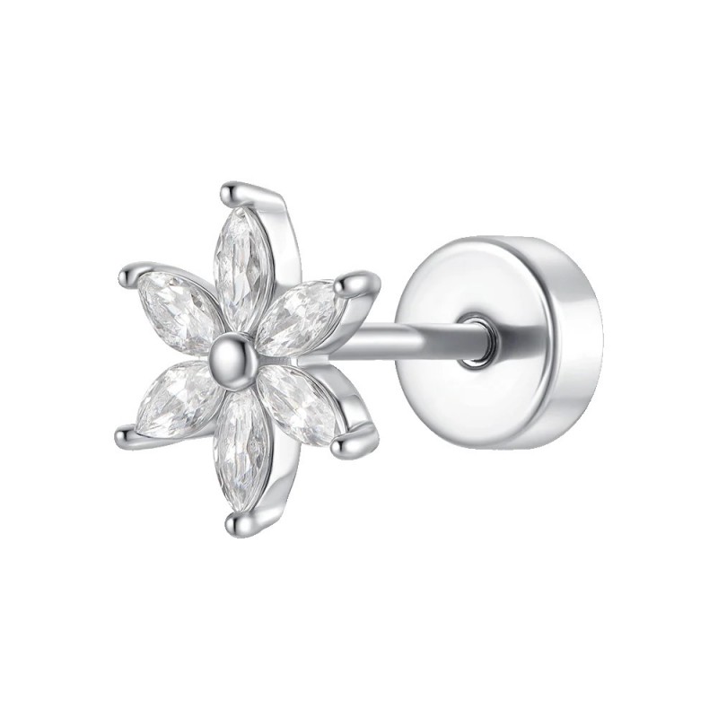 Piercing Orecchio Donna Luca Barra PR120 In Acciaio A Fiore Con Zirconi