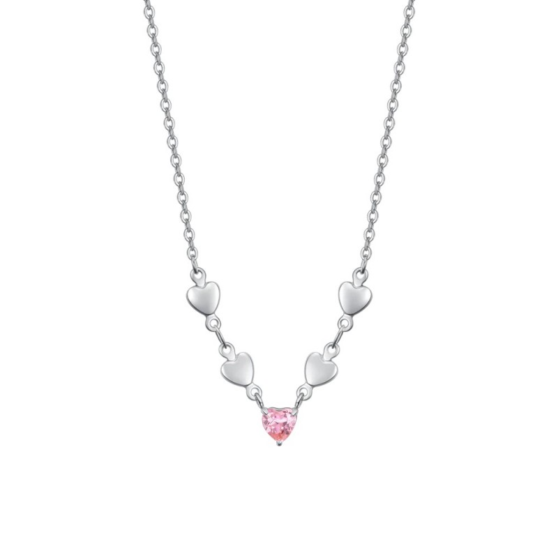 Collana Donna Luca Barra CK2076 In Acciaio Con Zircone Rosa E Cuori