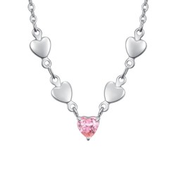 Collana Donna Luca Barra CK2076 In Acciaio Con Zircone Rosa E Cuori