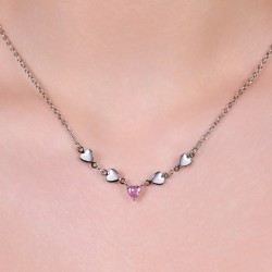 Collana Donna Luca Barra CK2076 In Acciaio Con Zircone Rosa E Cuori