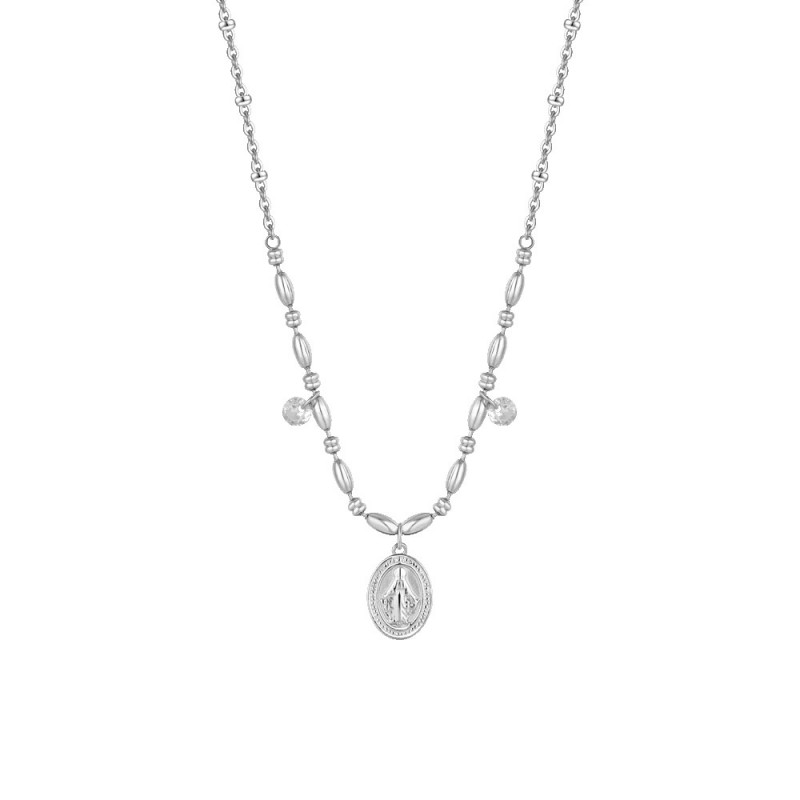 Collana Donna Luca Barra CK2222 In Acciaio Con Madonnina Miracolosa E Zirconi