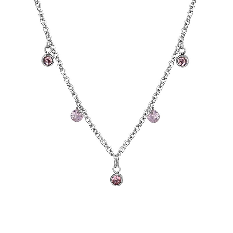 Collana Donna Luca Barra CK1981 In Acciaio Con Cristalli Rosa