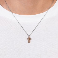 Collana Uomo Luca Barra CA510 IN Acciaio Con Croce E Zircone
