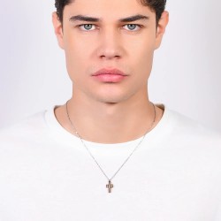 Collana Uomo Luca Barra CA510 IN Acciaio Con Croce E Zircone