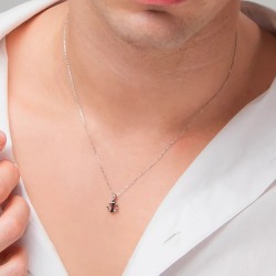 Collana Uomo Luca Barra CA543 In Acciaio Con Ancora E Zircone Nero