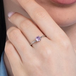 Anello Donna Luca Barra ANK601 Solitario In Acciaio Con Zircone Rosa