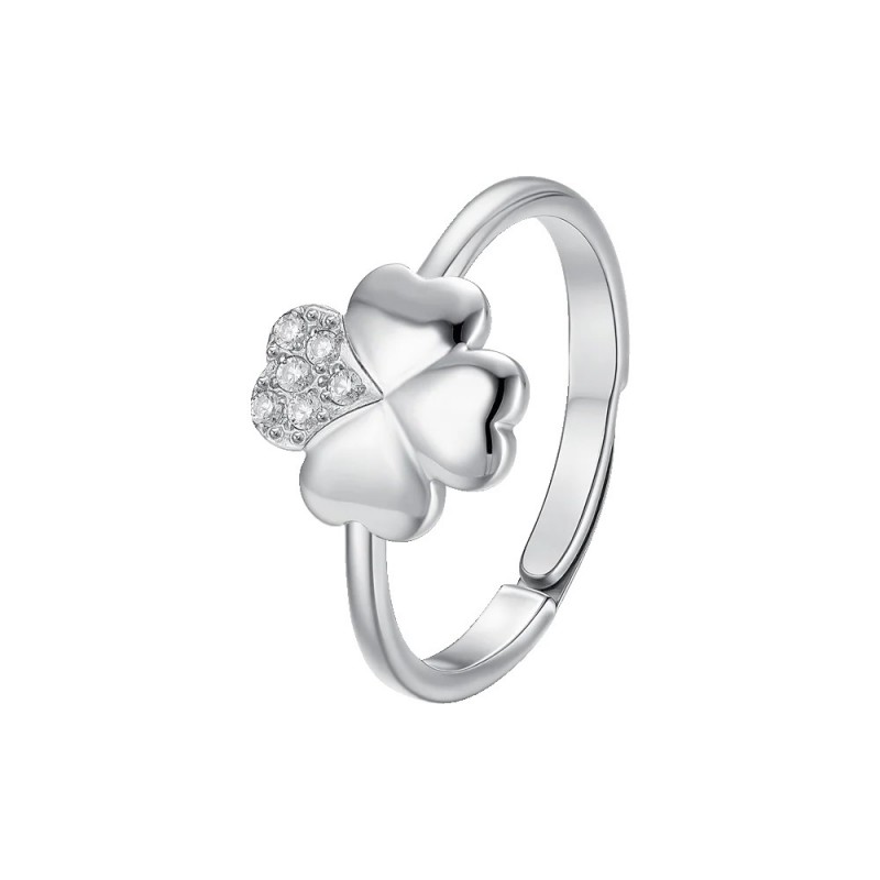 Anello Donna Luca Barra ANK625 In Acciaio Con Quadrifoglio E Zirconi