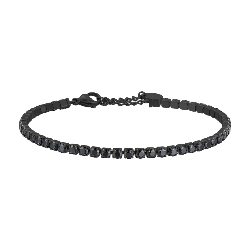 Bracciale Tennis Uomo BA1895 In Acciaio IP Nero E Cristalli Neri 3 mm