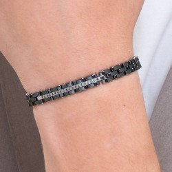Bracciale Uomo Luca Barra BA1674 In Acciaio E Ceramica Con Cristalli Neri