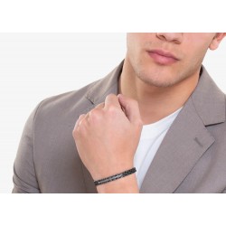 Bracciale Uomo Luca Barra BA1674 In Acciaio E Ceramica Con Cristalli Neri