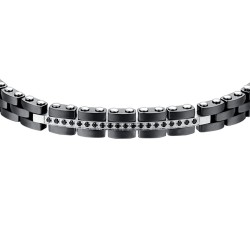 Bracciale Uomo Luca Barra BA1674 In Acciaio E Ceramica Con Cristalli Neri