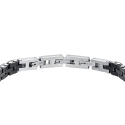 Bracciale Uomo Luca Barra BA1674 In Acciaio E Ceramica Con Cristalli Neri