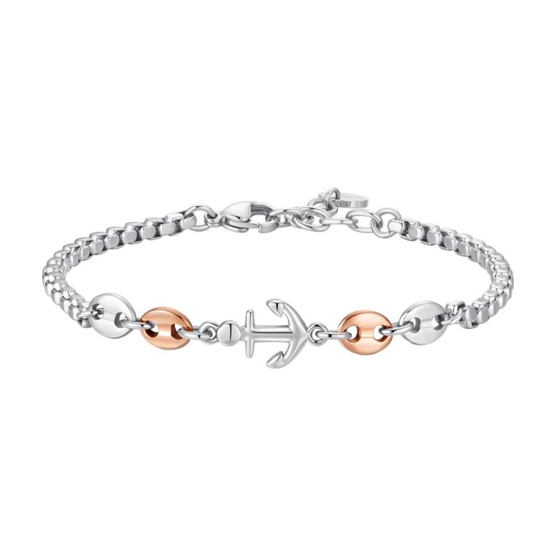 Bracciale Uomo Luca Barra BA1877 In Acciaio Con Ancora E Particolari Rosé