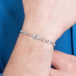 Bracciale Uomo Luca Barra BA1877 In Acciaio Con Ancora E Particolari Rosé