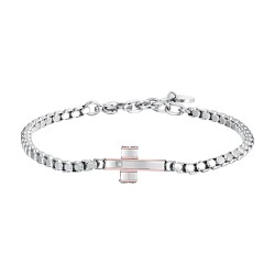 Bracciale Uomo Luca Barra BA1788 In Acciaio Con Croce E Zircone