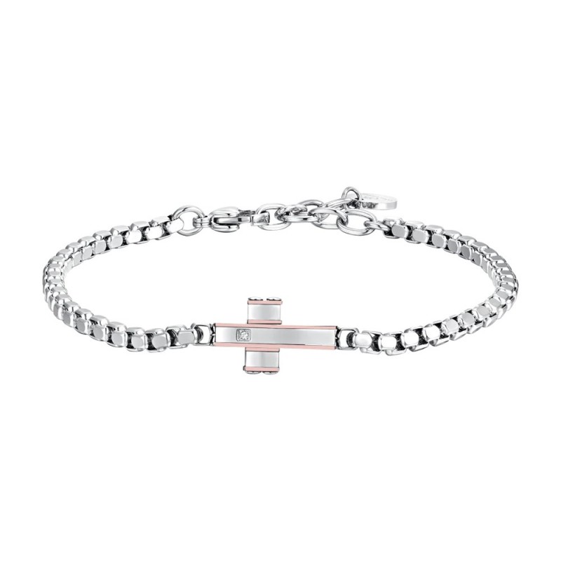 Bracciale Uomo Luca Barra BA1788 In Acciaio Con Croce E Zircone
