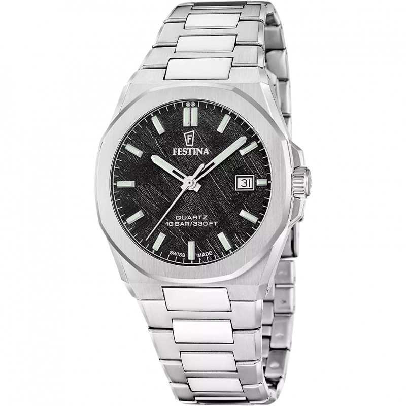 Orologio Uomo Festina F20100/5 Classic Steel SWISS MADE Con Quadrante Nero