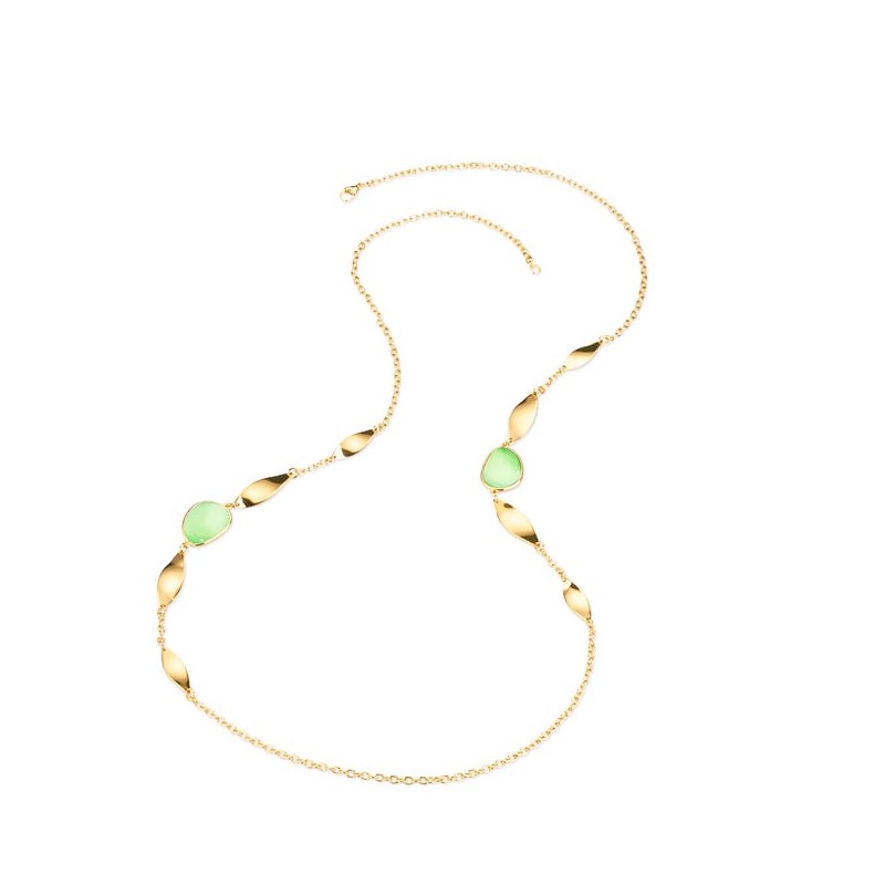 Collana Donna Lunga Sovrani J12365 In Bronzo Dorato Con Pietre Verdi