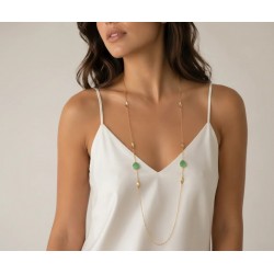 Collana Donna Lunga Sovrani J12365 In Bronzo Dorato Con Pietre Verdi