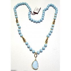 Collana Donna Lunga Sovrani J12898 In Bronzo Dorato Con Pietre Turchesi