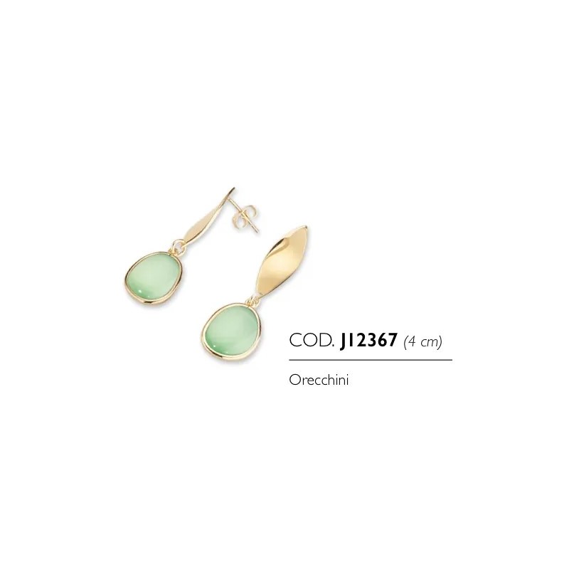Orecchini Donna Lunghi Sovrani J12367 In Bronzo Dorato Con Pietra Verde