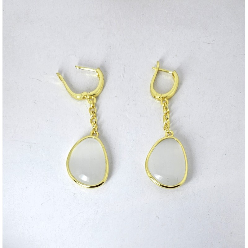 Orecchini Donna Pendenti J13228 In Bronzo Dorato Con Pietra Grigia