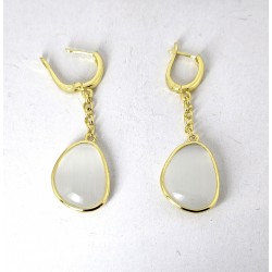 Orecchini Donna Pendenti J13228 In Bronzo Dorato Con Pietra Grigia