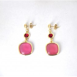 Orecchini Donna Pendenti Sovrani J11524 In Bronzo Dorato Con Pietre Rosa E Rosse