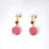 Orecchini Donna Pendenti Sovrani J11524 In Bronzo Dorato Con Pietre Rosa E Rosse