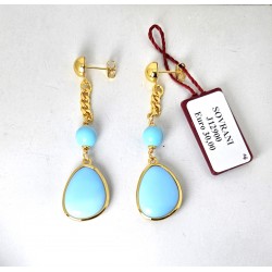 Orecchini Donna Pendenti Sovrani J12900 In Bronzo Dorato Con Pietre Turchesi