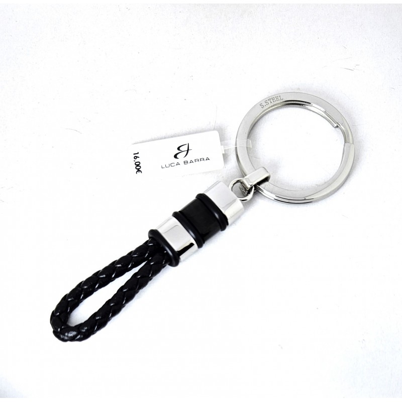 Portachiavi Luca Barra PK315 In Acciaio E Cuoio Nero