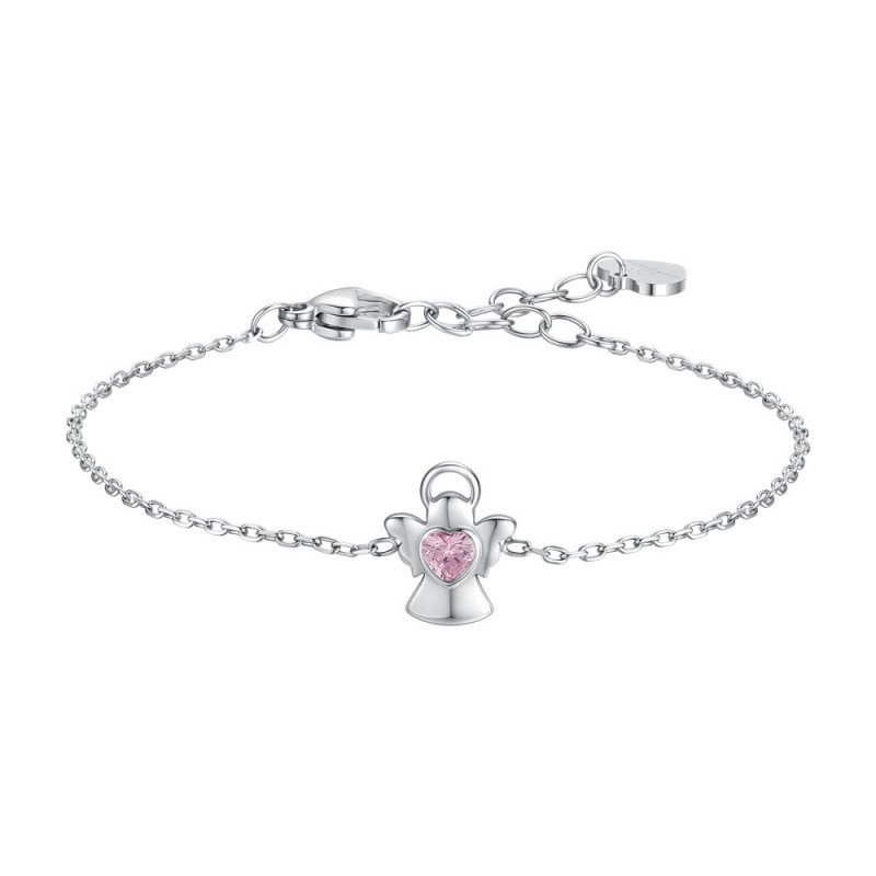 Bracciale Bambina Luca Barra JB276 In Acciaio Con Angelo E Pietra Rosa