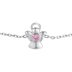 Bracciale Bambina Luca Barra JB276 In Acciaio Con Angelo E Pietra Rosa