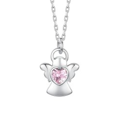 Collana Bambina Luca Barra JC178 In Acciaio Con Angelo E Cristallo Rosa