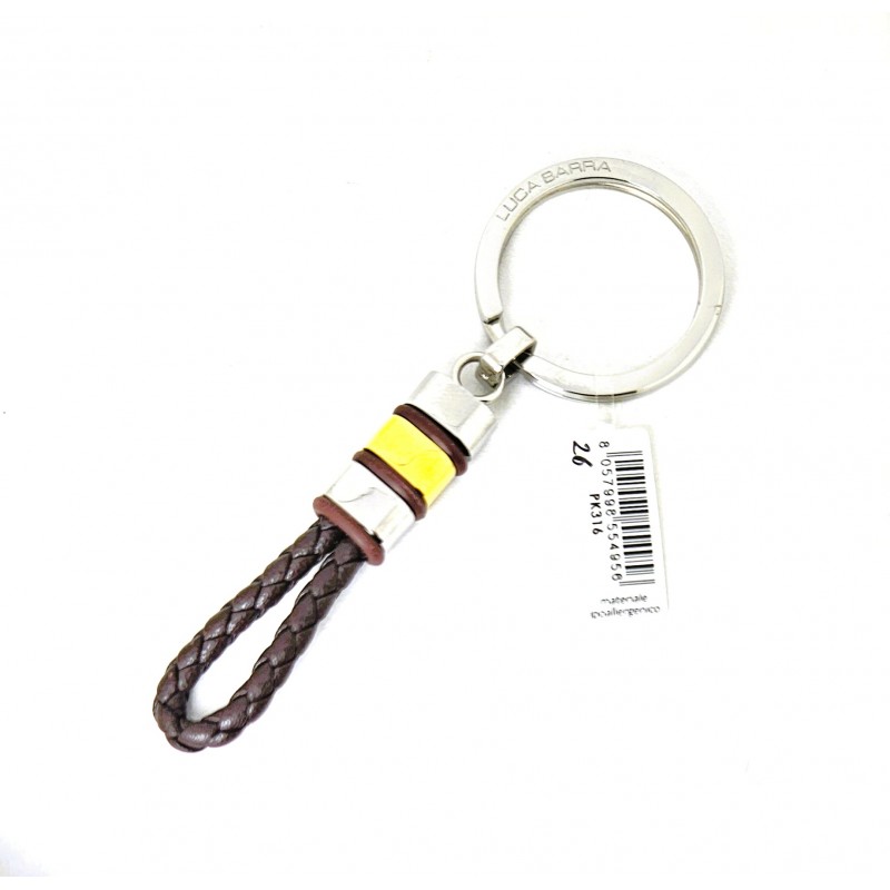 Portachiavi Luca Barra PK316 In Acciaio con Cuoio Marrone