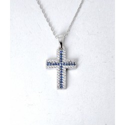 Collana Donna Lotus Silver LP3956-1/1 In Argento Con Croce E Zirconi Blu E Bianchi
