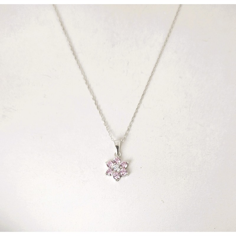 Collana Donna Lotus Silver LP3955-1/2 In Argento Con Fiore E Zirconi Rosa