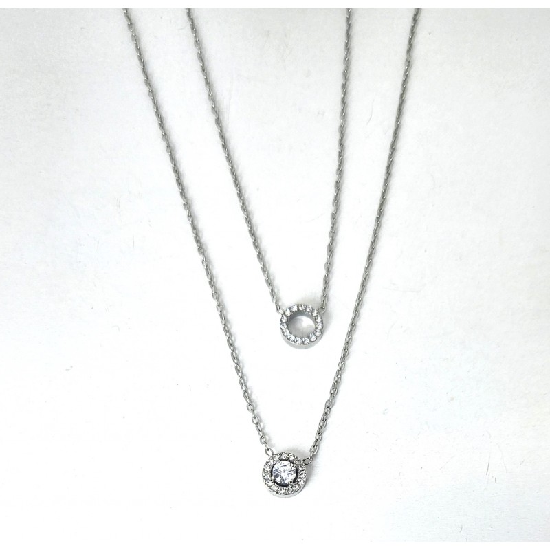 Collana Donna Lotus Style LS2736/1/1 Doppio Filo In Acciaio Con Zircone E Strass