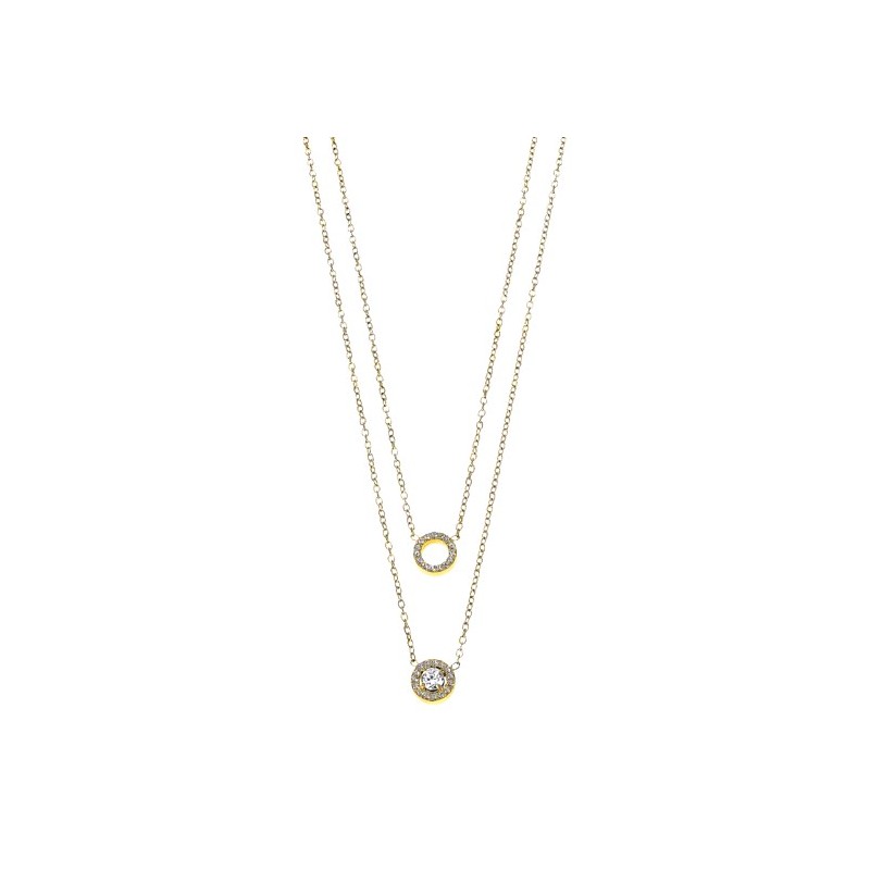Collana Donna Lotus Style LS2736/1/2 Doppio Filo In Acciaio Dorato Con Zircone E Strass