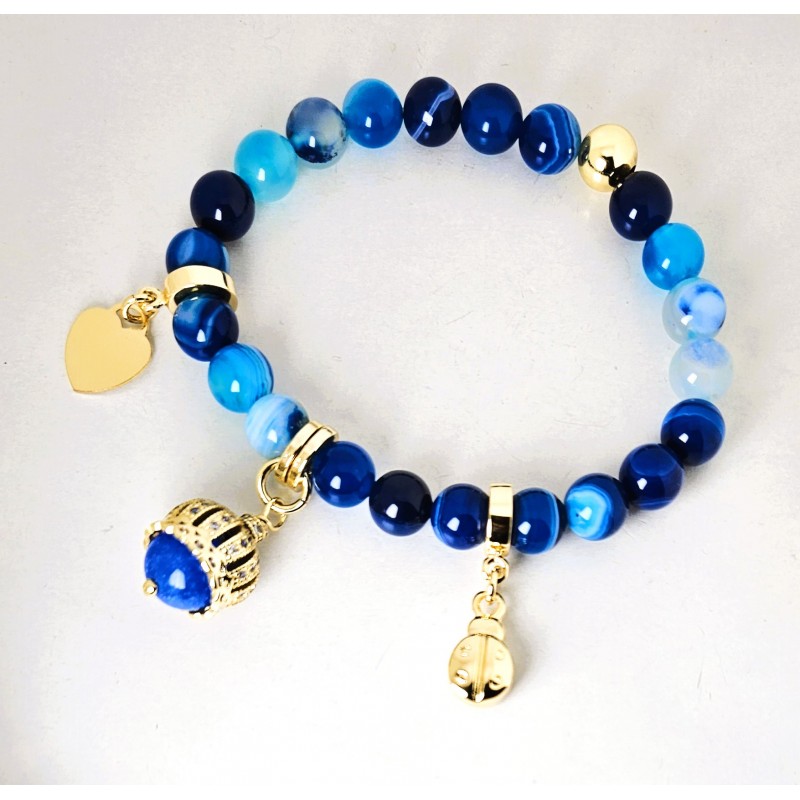 Bracciale Elastico Donna Gisel G-KABR000 B Con Pietre Blu Multicolore E Campanella