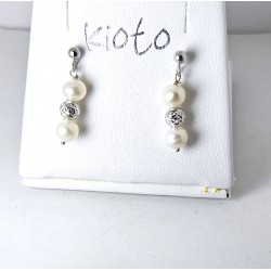 Orecchini Donna Kioto 361CORTO Pendenti In Oro Bianco Con Perle Coltivate