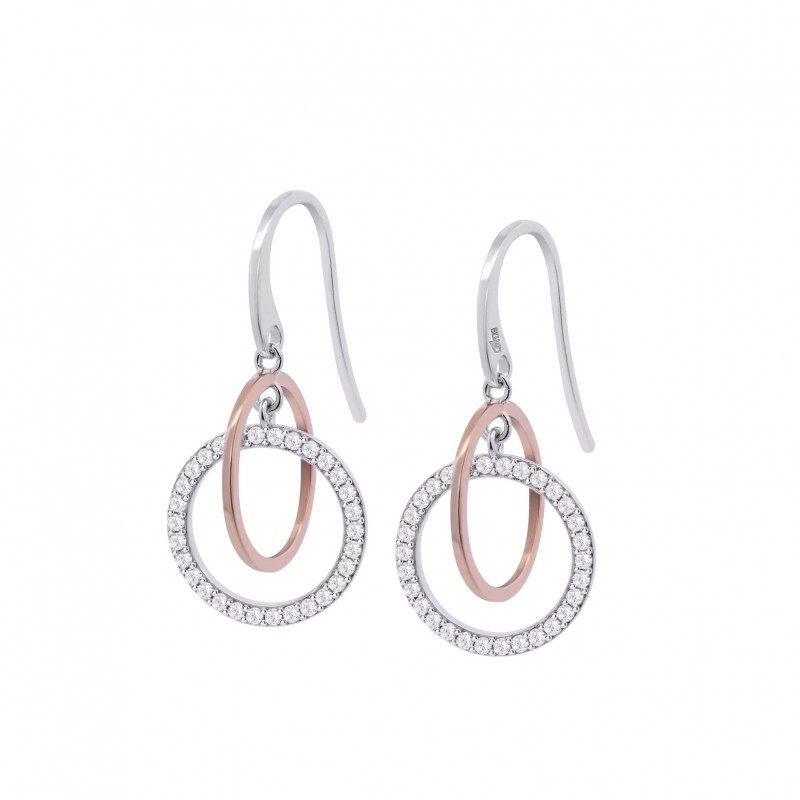 Orecchini Donna Lotus Silver LP1955-4/1 Pendenti Doppio Cerchio Con Zirconi