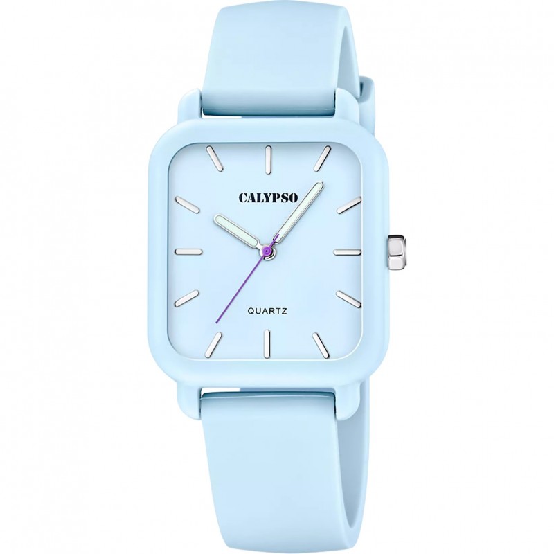 Orologio Donna Calypso K6086/3 Con Cassa Rettangolare E Cinturino Celeste