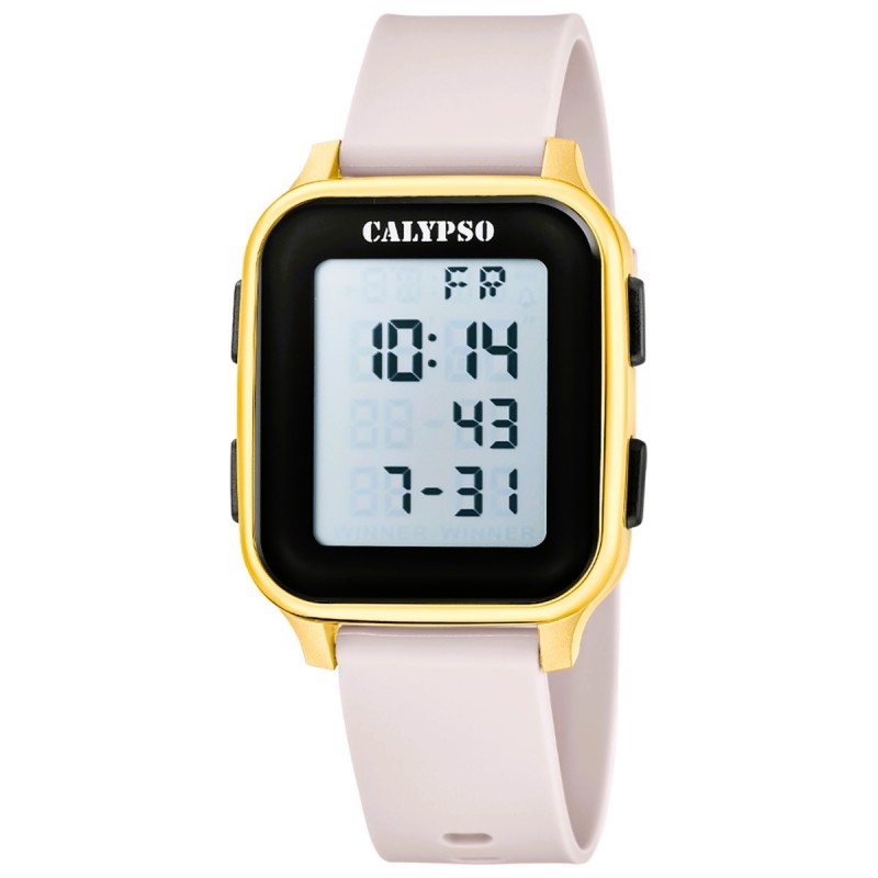 Orologio Unisex Calypso K6077/1 Digitale Con Cassa Dorata E Cinturino Beige