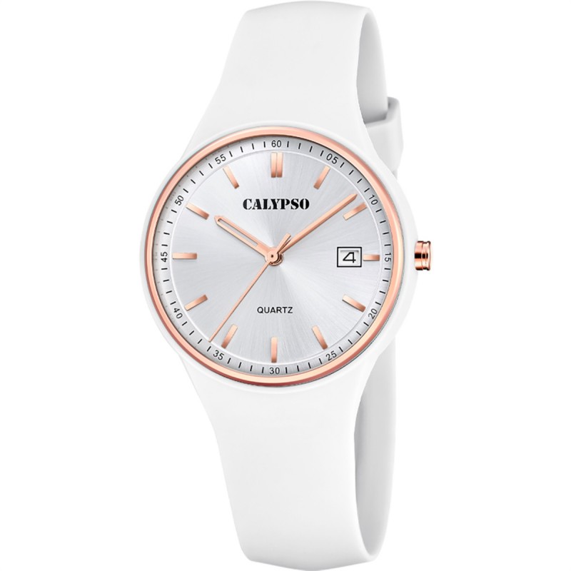 Orologio Donna Calypso K6087/1 Con Quadrante Grigio E Cinturino Bianco
