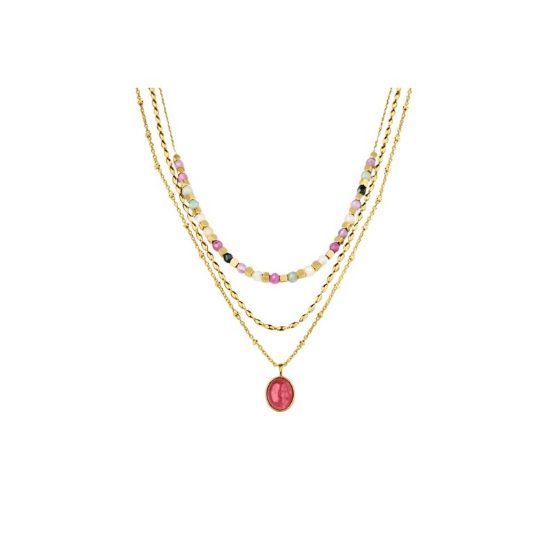 Collana Donna Lotus Style LS2691/1/1 In Acciaio Dorato A 3 Fili Con Pietre Multicolore